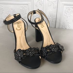 Circus by Sam Edelman Black Leather Studded Ankle Strap High Heels
